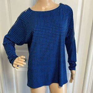 Michael Kors | Blue Houndstooth Long sleeve Top